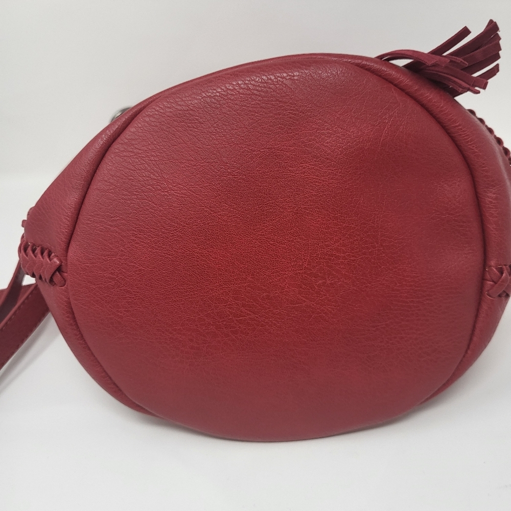 Lucky Brand Crossbody Bucket Bag Tassel Braided Red Faux Leather - Picture 7 of 11